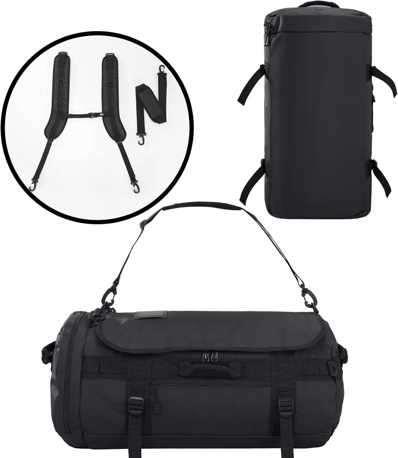 MIER Large Duffel Backpack Sports Gym Bag with Shoe Compartment, Heavy Duty and Water Resistant, Black, 45L
