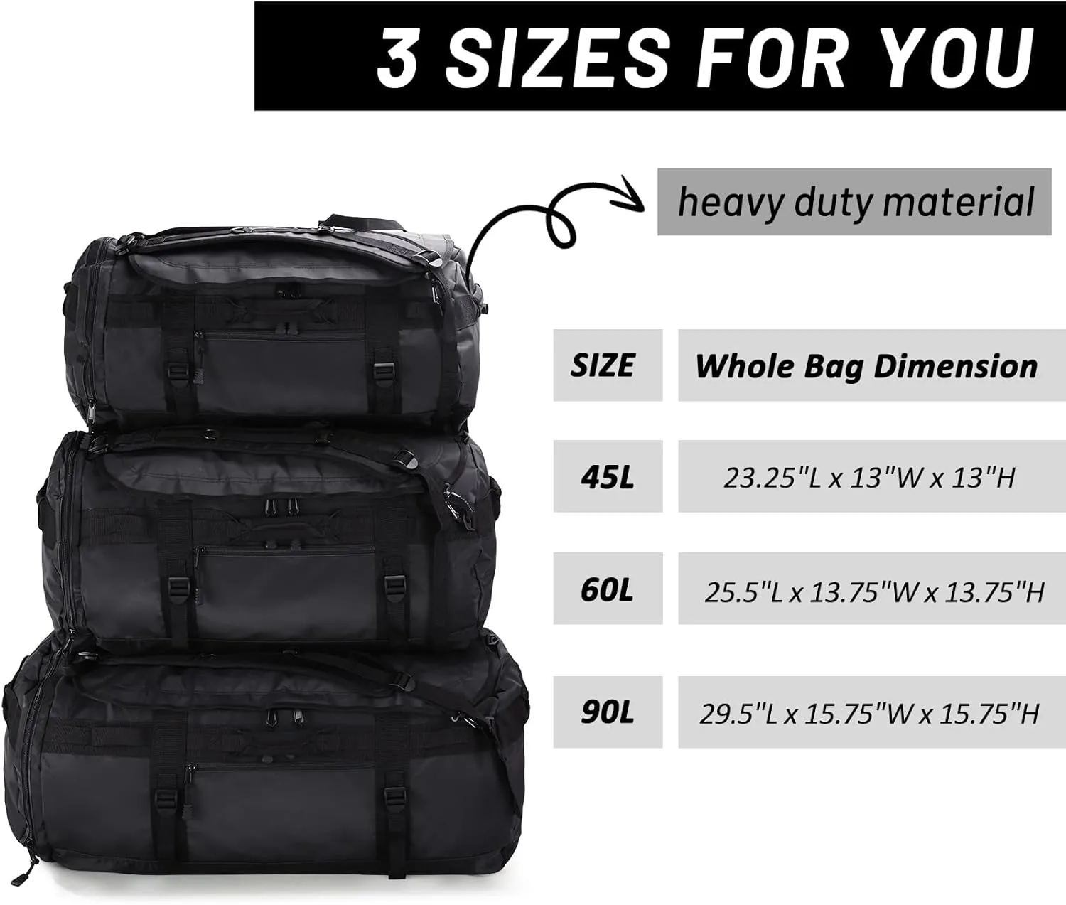 MIER Large Duffel Backpack Sports Gym Bag with Shoe Compartment, Heavy Duty and Water Resistant, Black, 45L