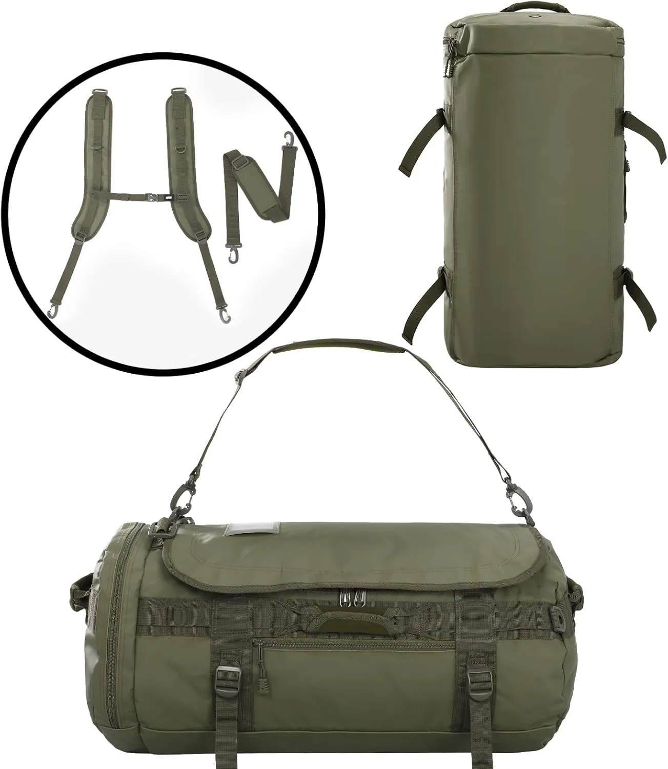 MIER Large Duffel Backpack Sports Gym Bag with Shoe Compartment, Heavy Duty and Water Resistant, Dark Green, 90L