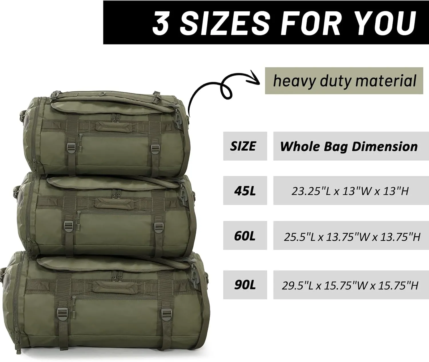 MIER Large Duffel Backpack Sports Gym Bag with Shoe Compartment, Heavy Duty and Water Resistant, Dark Green, 90L