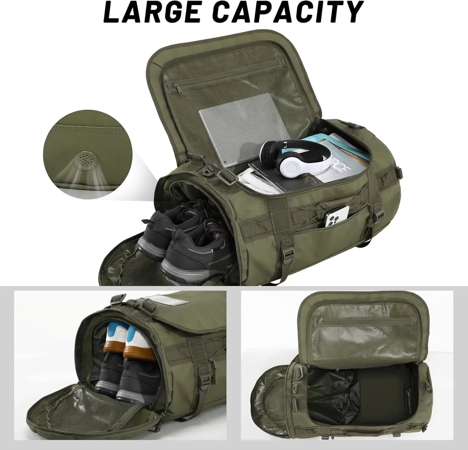 MIER Large Duffel Backpack Sports Gym Bag with Shoe Compartment, Heavy Duty and Water Resistant, Dark Green, 90L