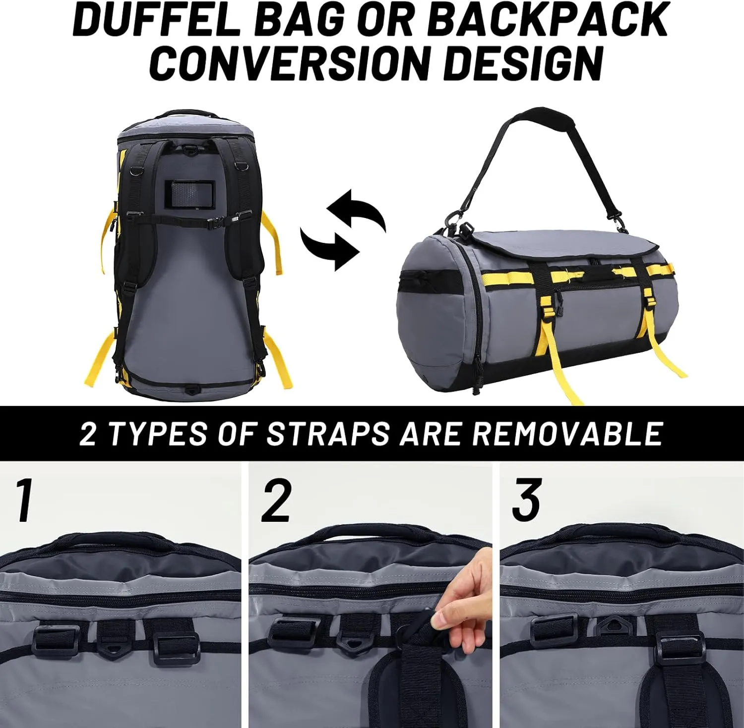 MIER Large Duffel Backpack Sports Gym Bag with Shoe Compartment, Heavy Duty and Water Resistant, Gray, 45L