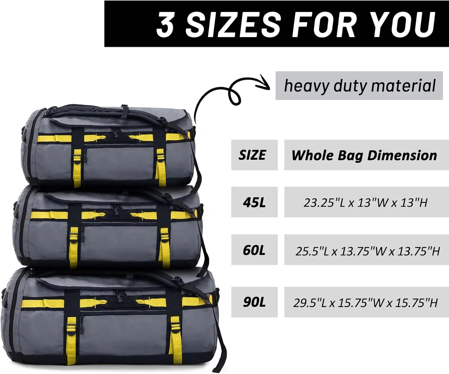 MIER Large Duffel Backpack Sports Gym Bag with Shoe Compartment, Heavy Duty and Water Resistant, Gray, 45L