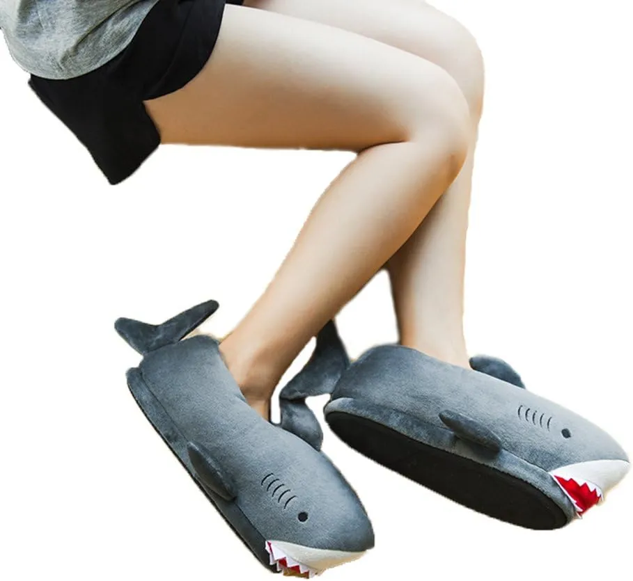 Millffy Women's Cozy Fleece Wicky Shark Memory Foam House Slippers Chomping Shark Dolphin Whale Plush Slippers