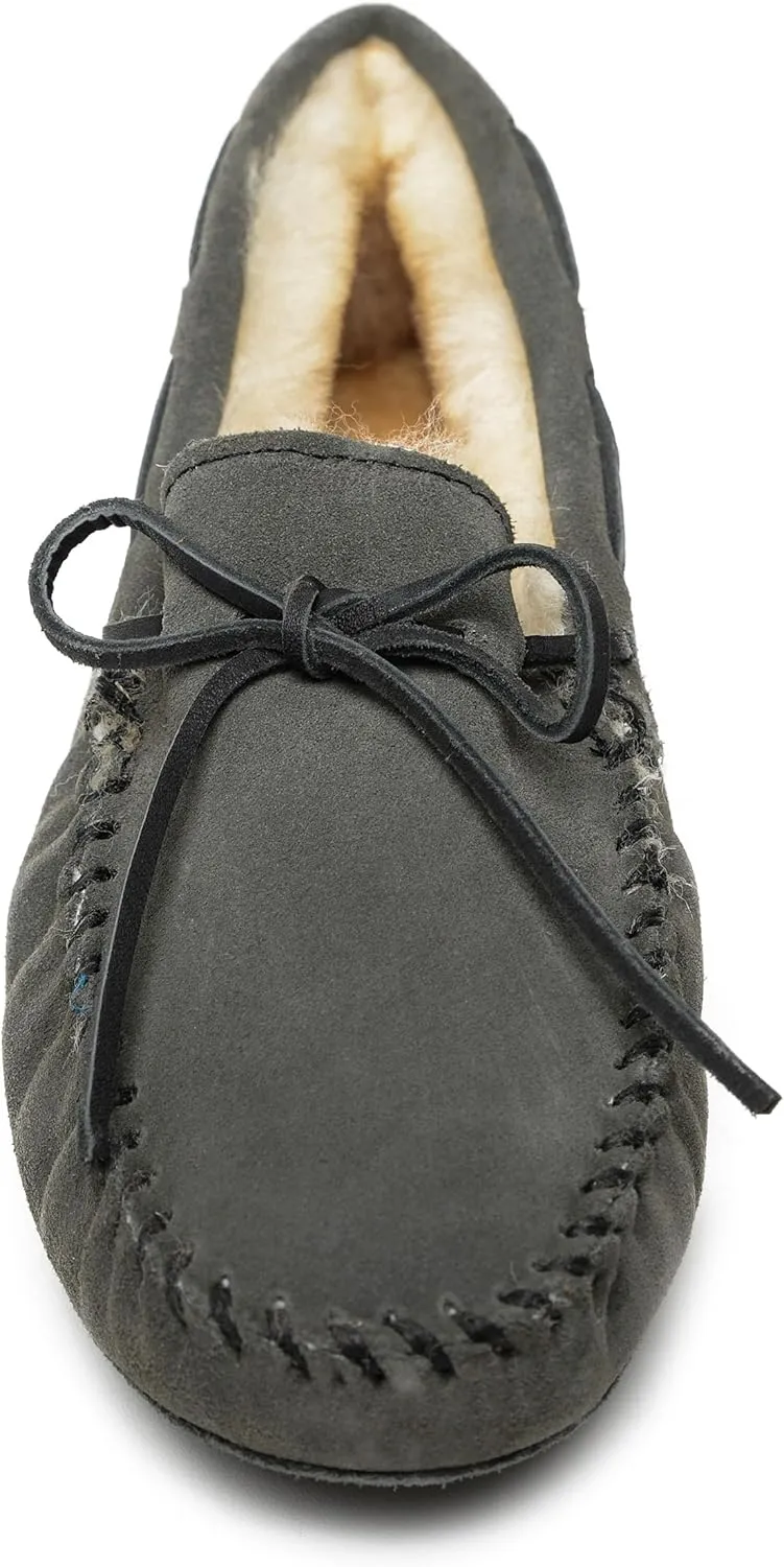 Minnetonka Men's Sheepskin Soft Leather Sole Moccasin Slipper