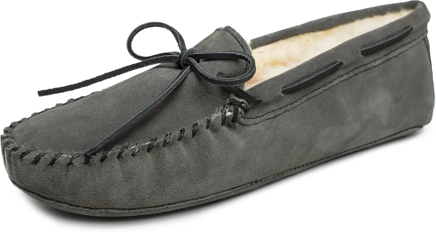 Minnetonka Men's Sheepskin Soft Leather Sole Moccasin Slipper