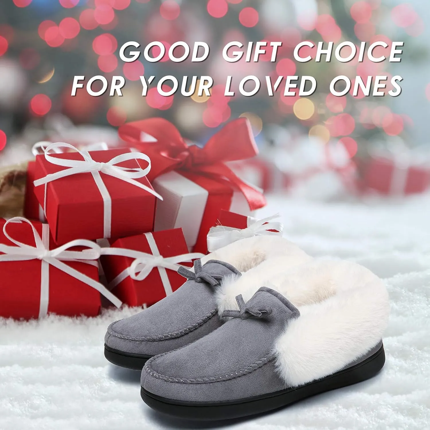 Mishansha Women's House Shoes Memory Foam Suede Moccasin Slippers Winter Warm Fleece Lined Home Shoes with Anti-Skid Rubber Sole