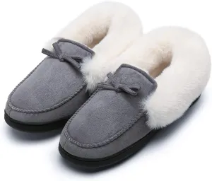 Mishansha Women's House Shoes Memory Foam Suede Moccasin Slippers Winter Warm Fleece Lined Home Shoes with Anti-Skid Rubber Sole