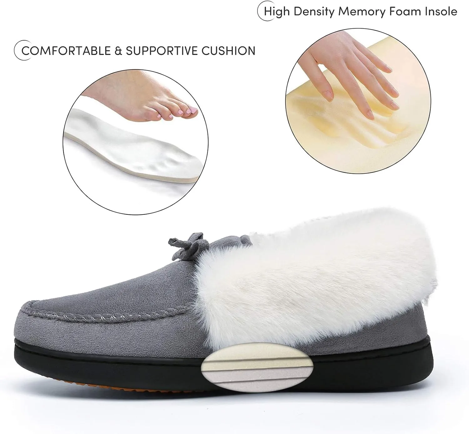 Mishansha Women's House Shoes Memory Foam Suede Moccasin Slippers Winter Warm Fleece Lined Home Shoes with Anti-Skid Rubber Sole