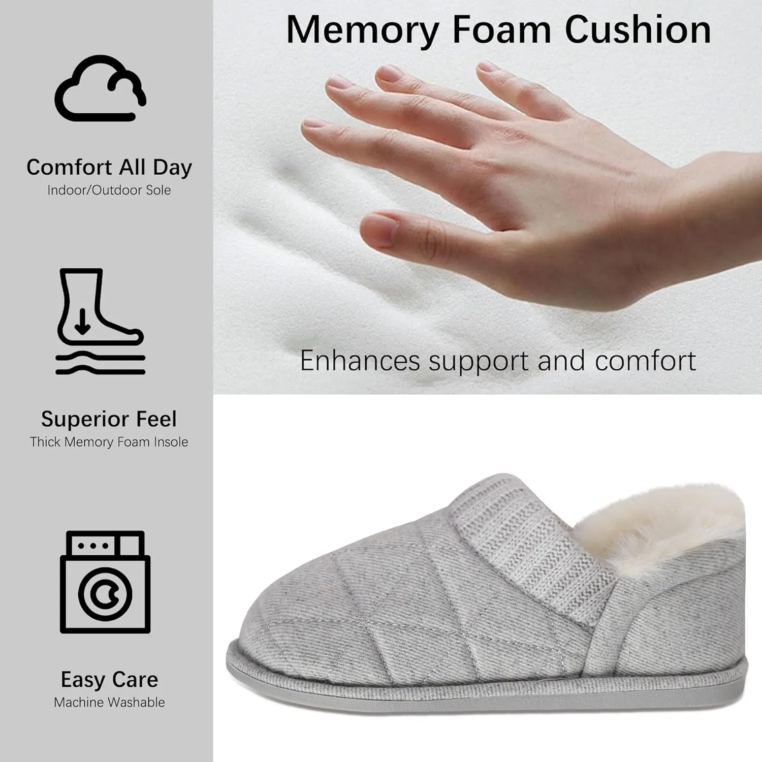 MIXIN Womens Memory Foam Slippers Slip-On Comfy Fuzzy Knit Bedroom Slipper Warm House Shoes for Indoor & Outdoor Comfort