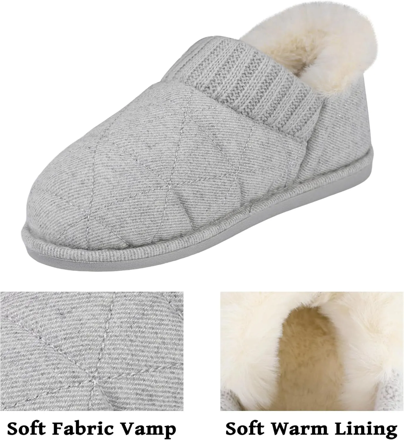MIXIN Womens Memory Foam Slippers Slip-On Comfy Fuzzy Knit Bedroom Slipper Warm House Shoes for Indoor & Outdoor Comfort