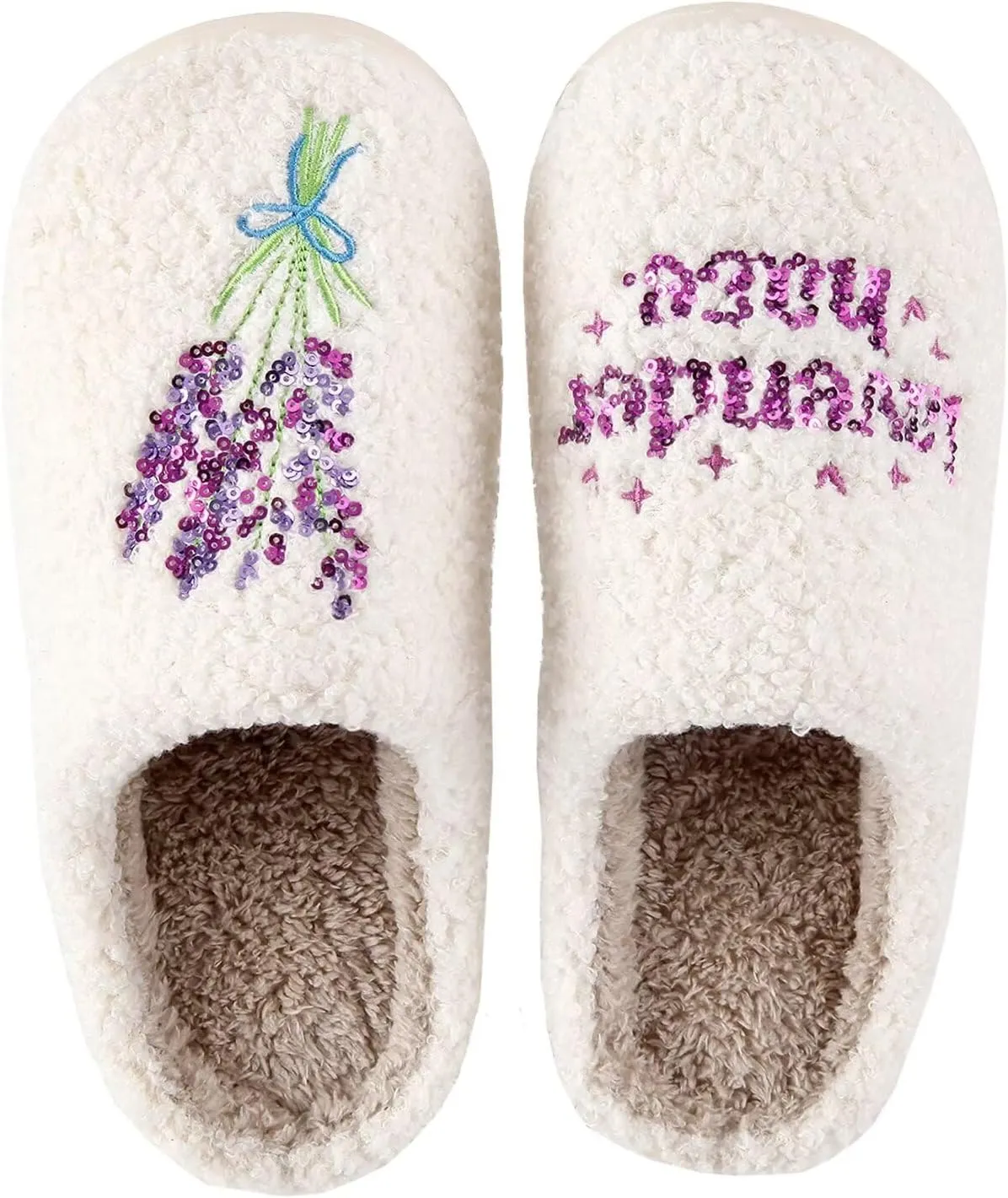Modern Embroidered Slipper Fuzzy Cozy Memory Foam Women's Men's Couple Home Indoor House Slippers Shoes