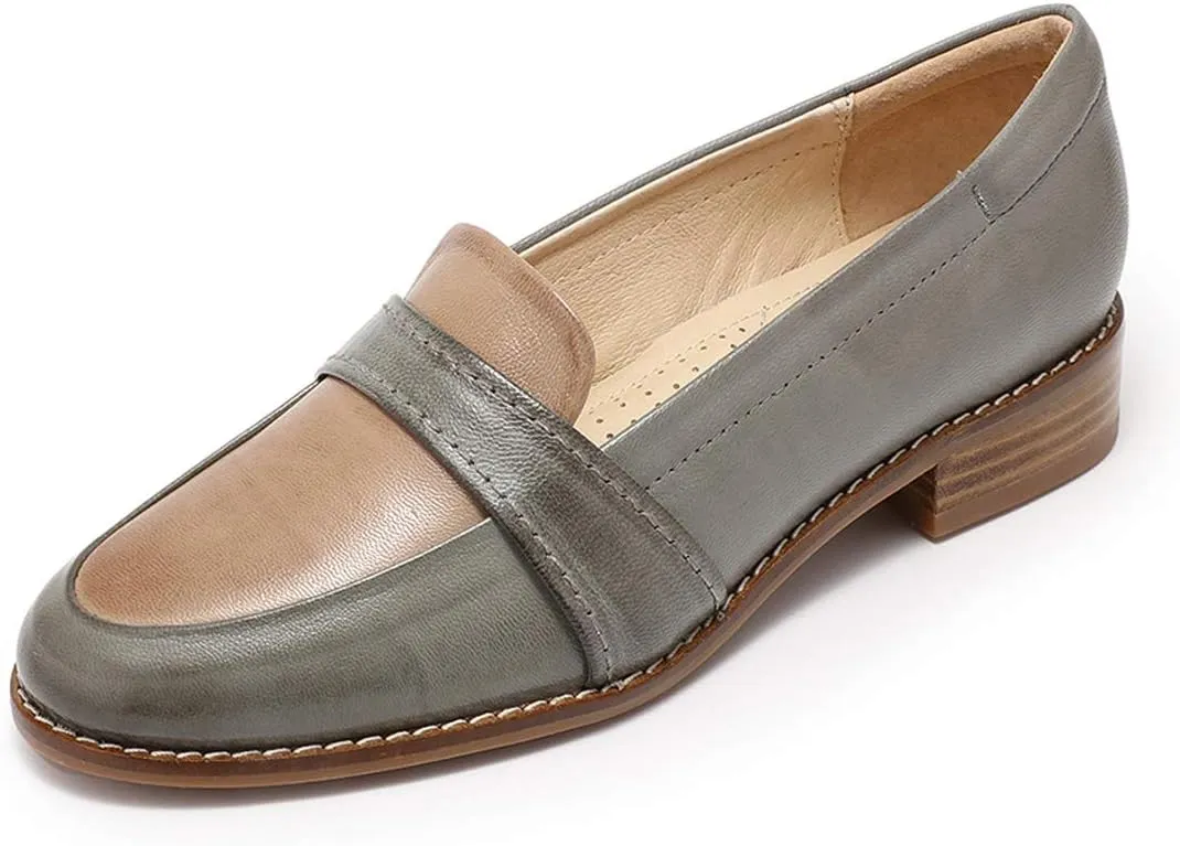 Mona flying Women's Leather Dress Penny Loafers Slip On Flats Office Ladies Casual Shoes