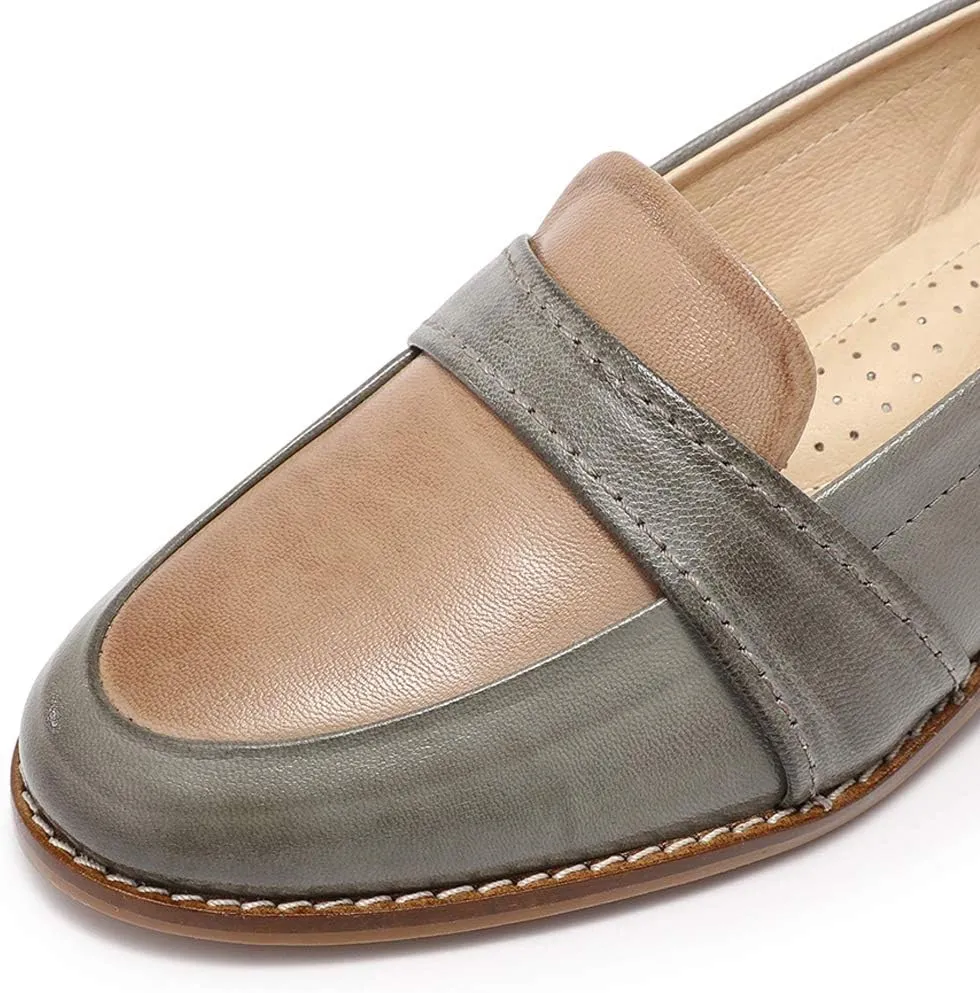 Mona flying Women's Leather Dress Penny Loafers Slip On Flats Office Ladies Casual Shoes
