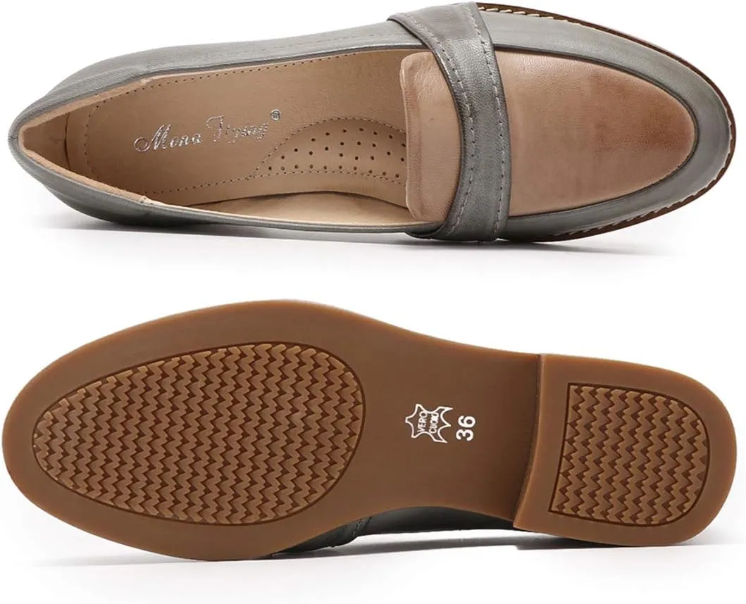 Mona flying Women's Leather Dress Penny Loafers Slip On Flats Office Ladies Casual Shoes