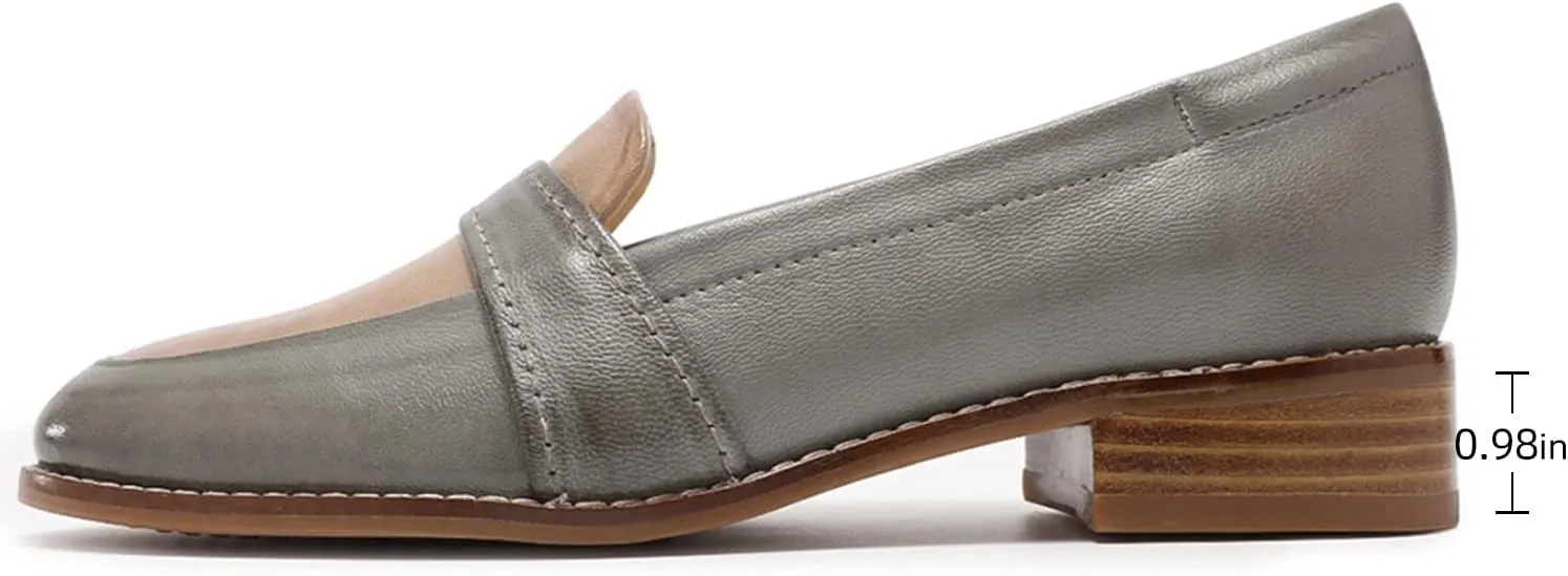 Mona flying Women's Leather Dress Penny Loafers Slip On Flats Office Ladies Casual Shoes