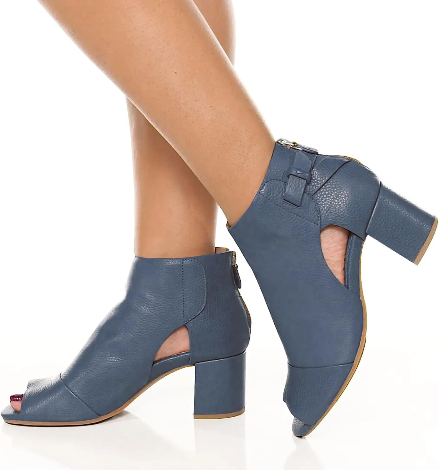 MOOMMO Women Open Toe Booties Sandals Heeled Cutout Peep Toe Summer Ankle Bootie Chunky Block Mid Heel Back Zipper Hollowed Dress Sandal Shoes 2.5" Heels Retro Elegant Office Party Comfort 4-11 M US
