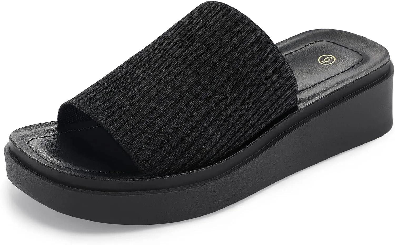 mysoft Women's Platform Sandals 1.8 Inch Slip On Comfortable Knit Open Toe Flatform Chunky Slide Sandals