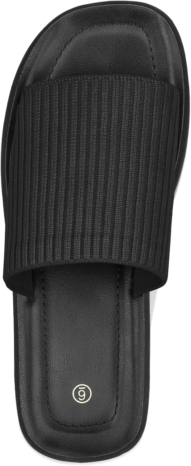 mysoft Women's Platform Sandals 1.8 Inch Slip On Comfortable Knit Open Toe Flatform Chunky Slide Sandals