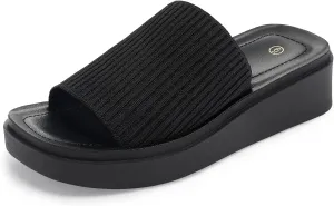 mysoft Women's Platform Sandals 1.8 Inch Slip On Comfortable Knit Open Toe Flatform Chunky Slide Sandals