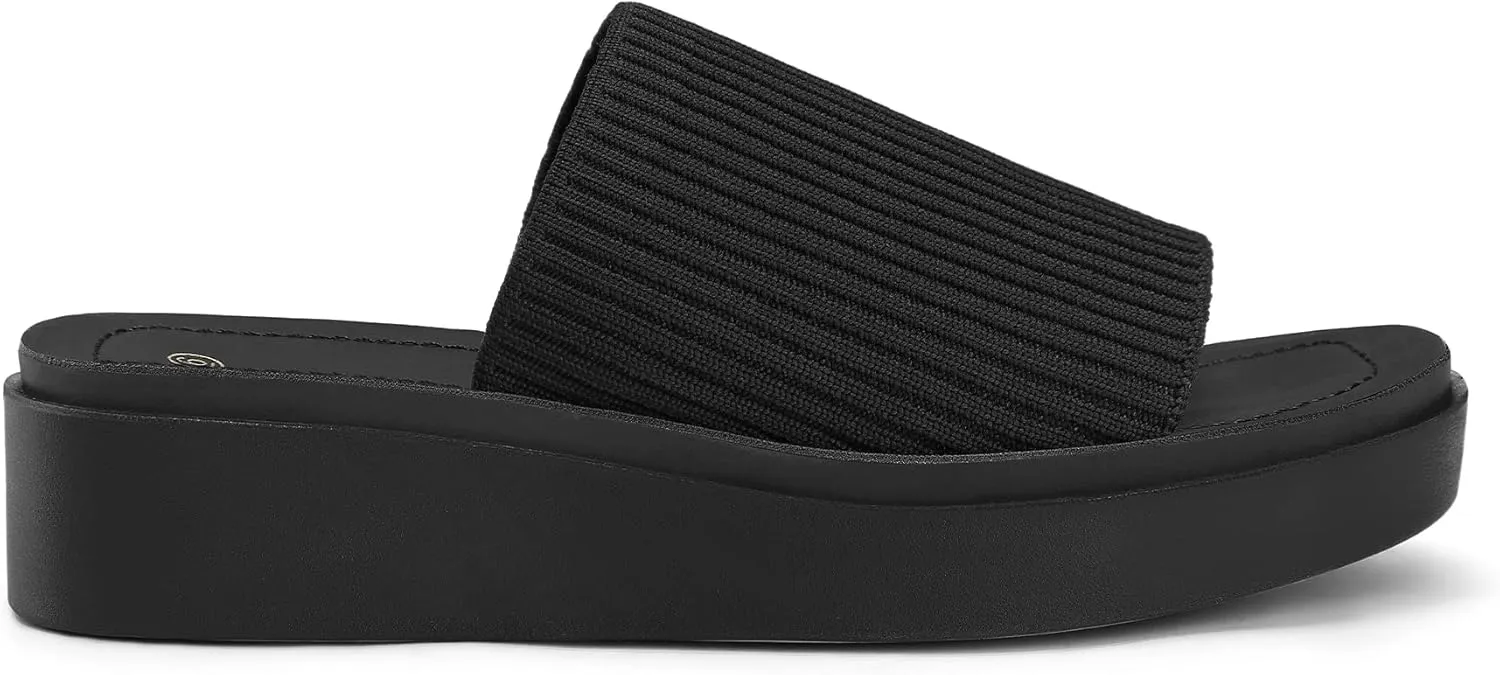 mysoft Women's Platform Sandals 1.8 Inch Slip On Comfortable Knit Open Toe Flatform Chunky Slide Sandals