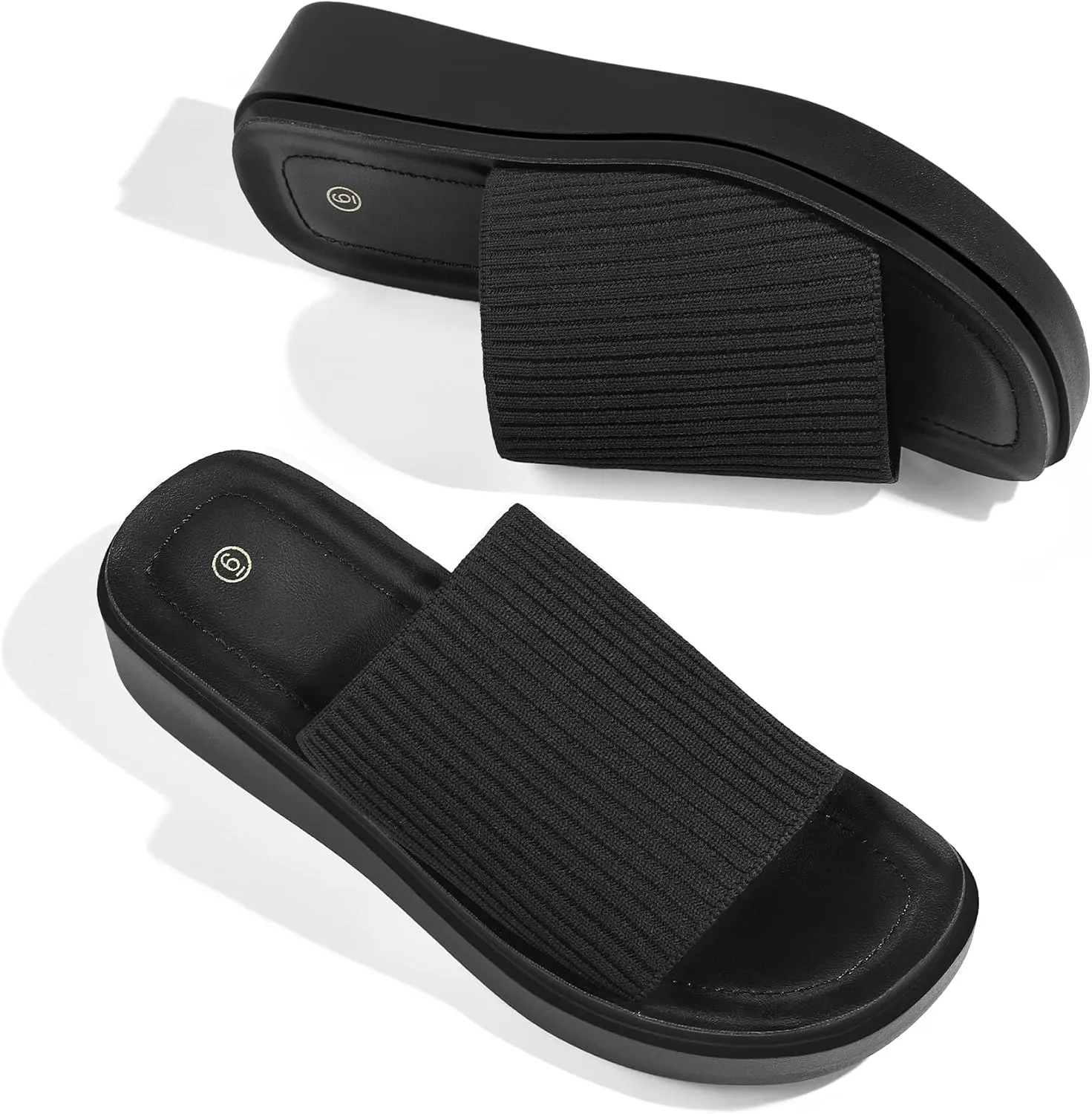 mysoft Women's Platform Sandals 1.8 Inch Slip On Comfortable Knit Open Toe Flatform Chunky Slide Sandals