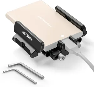 NEEWER Mount Bracket SSD Holder with Cold Shoe Cable Clamp, 1.6"-2.6" for Samsung T5 T7 SSD SanDisk Compatible with SmallRig Cage for BMPCC 4K 6K Compatible with iPhone 15 Pro Max Phone Cage, UA035