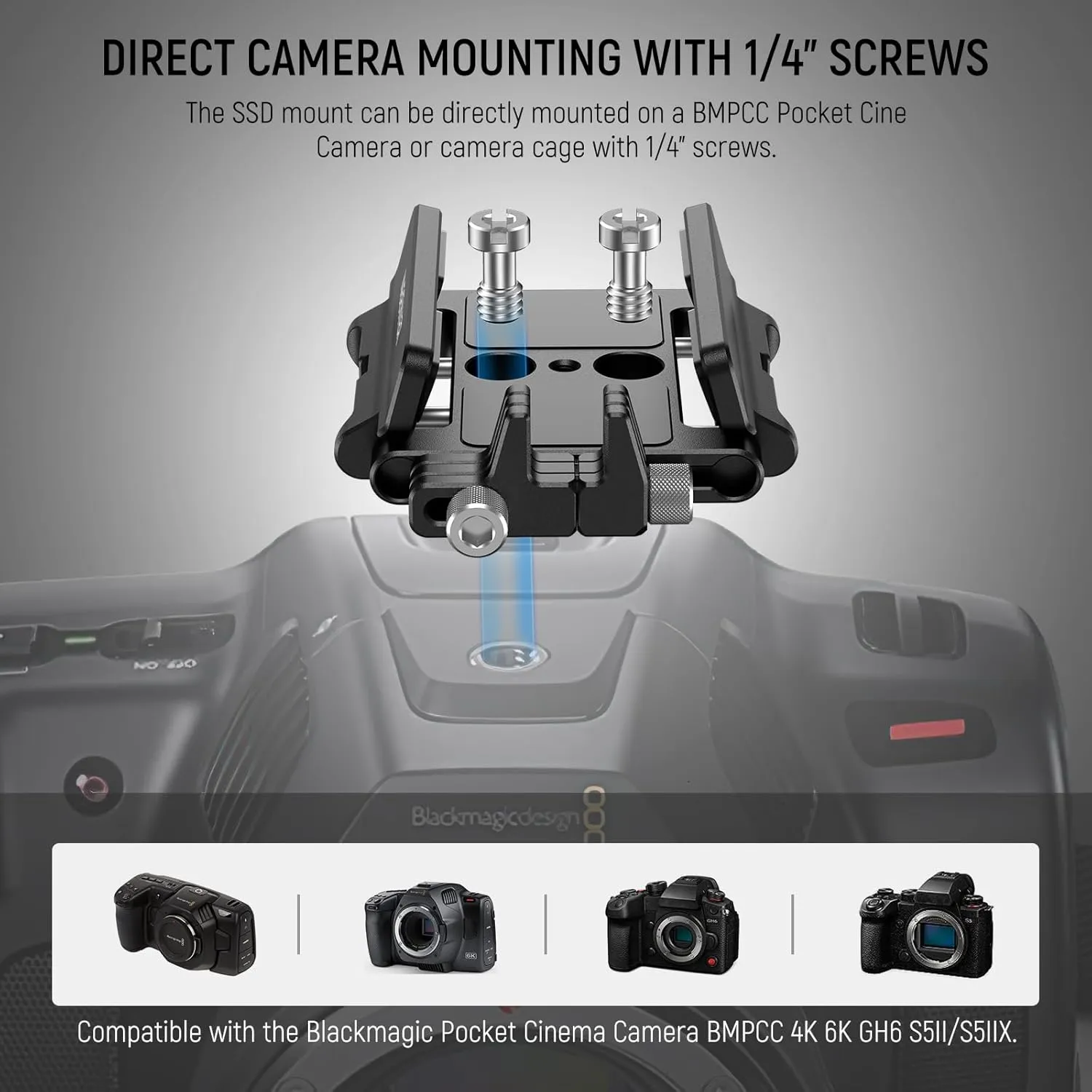 NEEWER Mount Bracket SSD Holder with Cold Shoe Cable Clamp, 1.6"-2.6" for Samsung T5 T7 SSD SanDisk Compatible with SmallRig Cage for BMPCC 4K 6K Compatible with iPhone 15 Pro Max Phone Cage, UA035