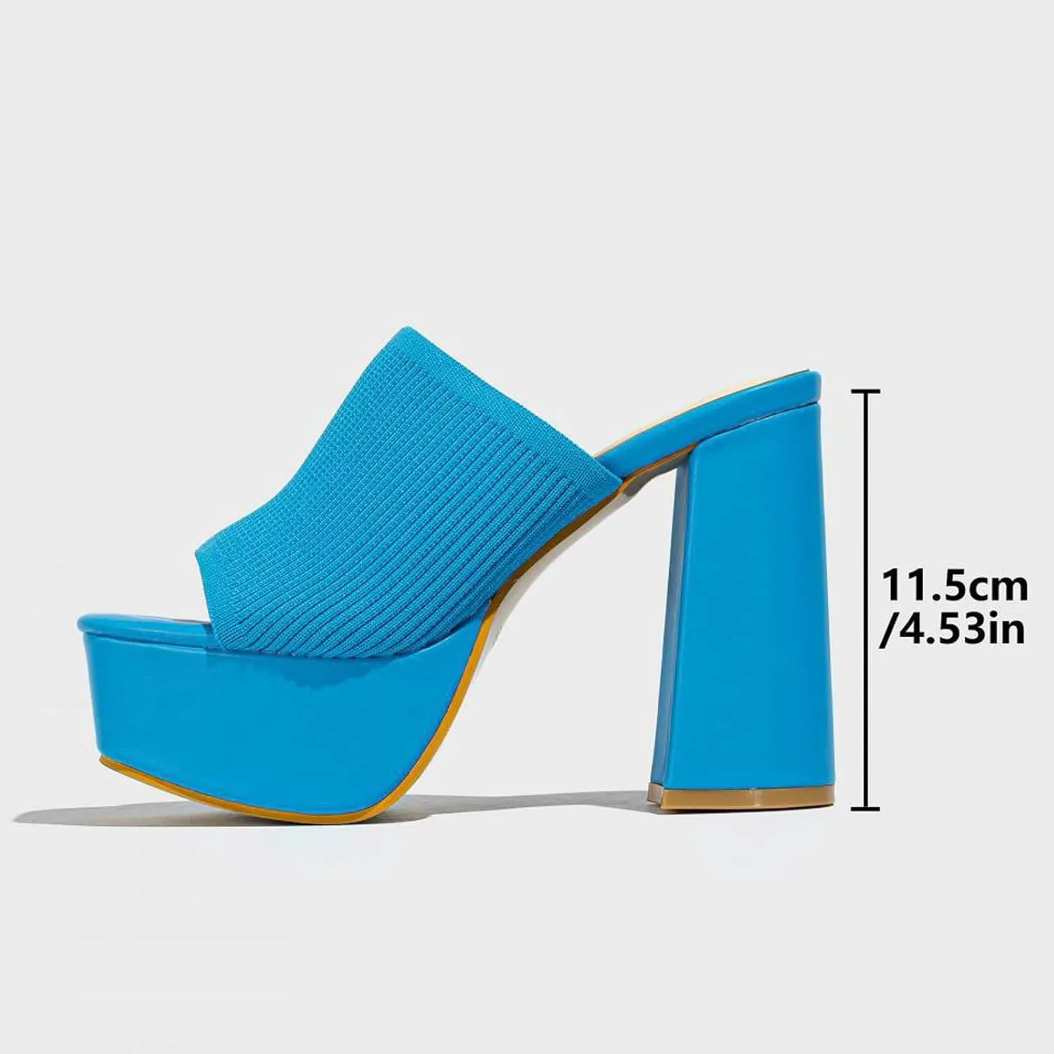 NELSBREXWomen'S Knitted Peep Toe Platform Chunky High Heel Slide Sandals Slip-On Square Open Toe Non-Slip Block High Heeled Backless Sexy Party Dress Mules Slippers for Club Events Prom