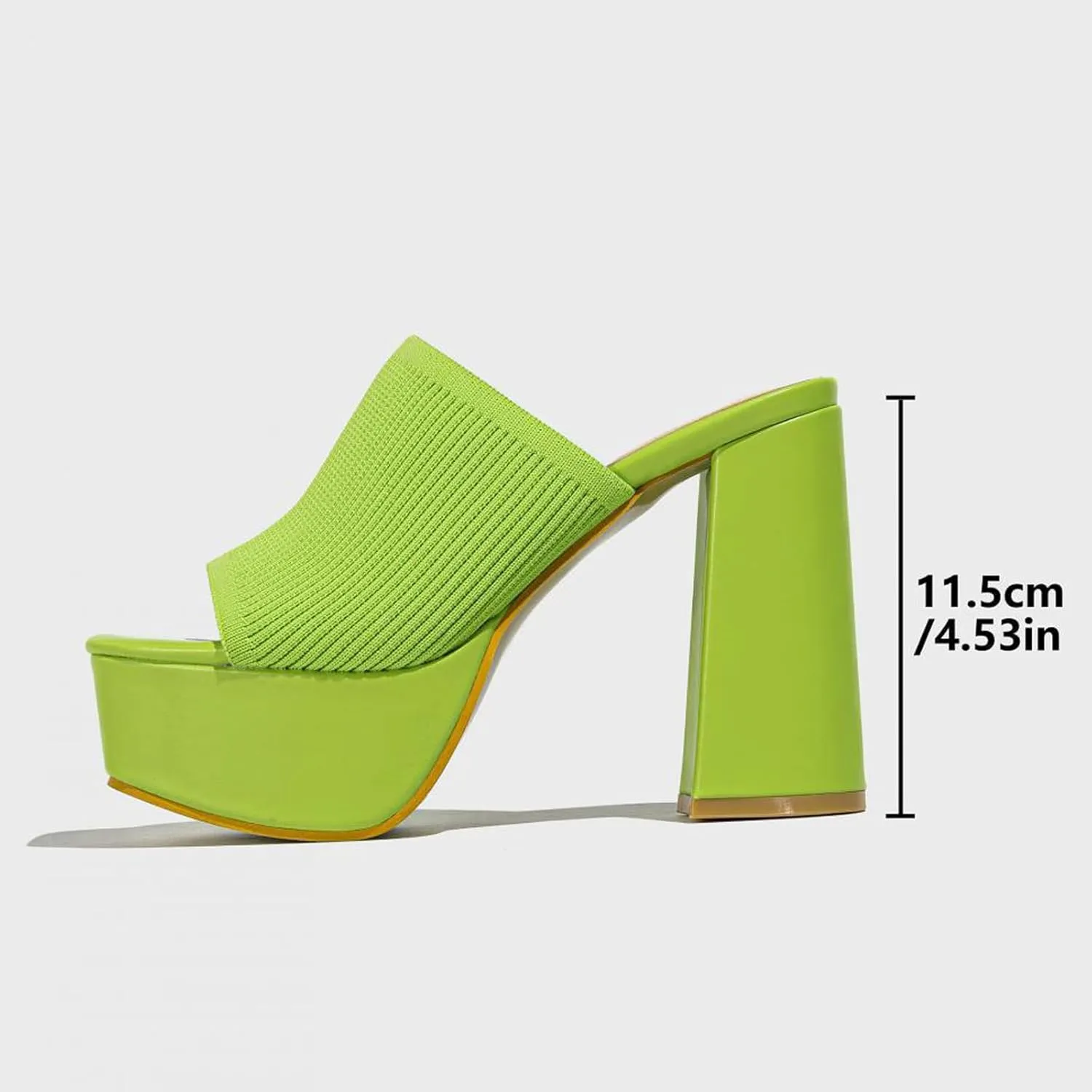 NELSBREXWomen'S Knitted Peep Toe Platform Chunky High Heel Slide Sandals Slip-On Square Open Toe Non-Slip Block High Heeled Backless Sexy Party Dress Mules Slippers for Club Events Prom
