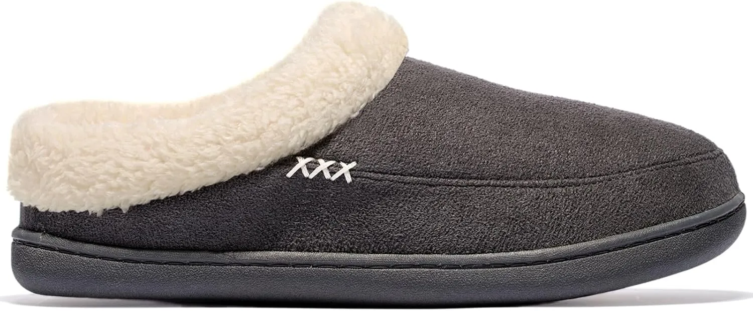 NewDenBer Women's Cozy Memory Foam Slippers Suede Fuzzy Plush Fleece Lined Slip On Indoor Outdoor House Shoes