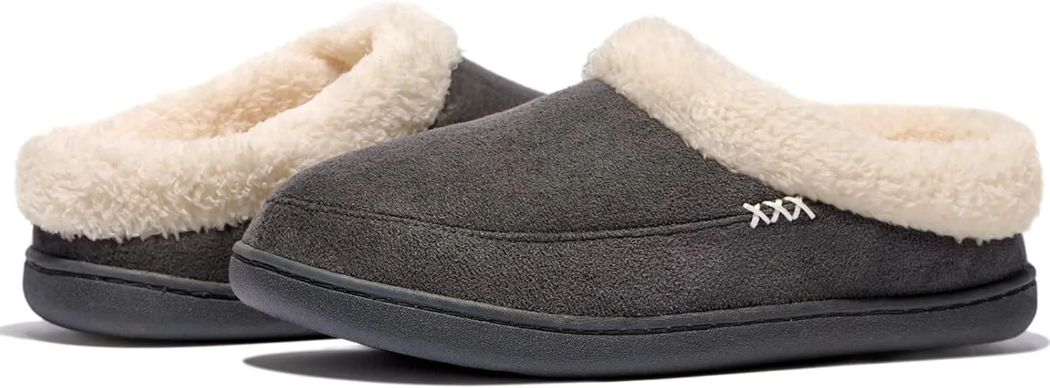 NewDenBer Women's Cozy Memory Foam Slippers Suede Fuzzy Plush Fleece Lined Slip On Indoor Outdoor House Shoes