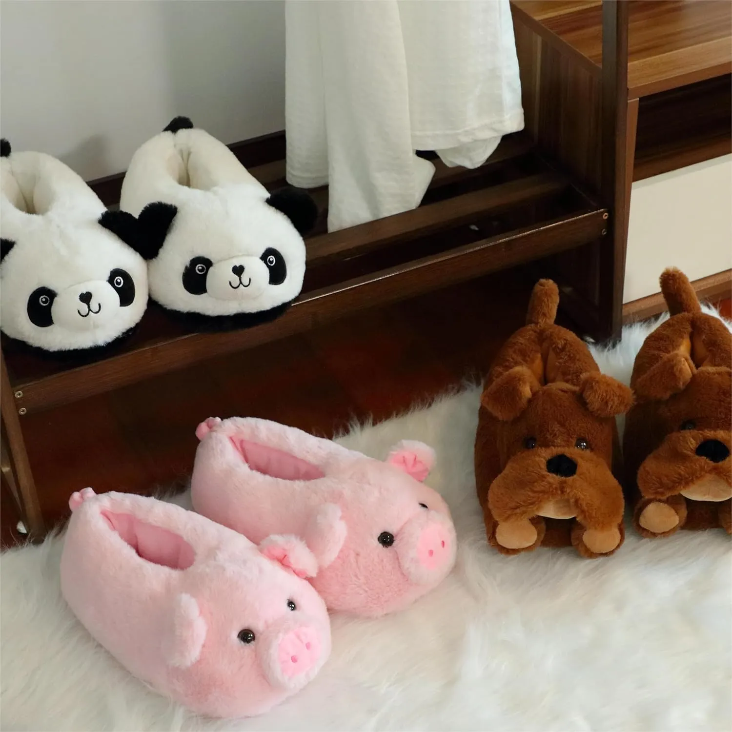 Novelty Women Animal Slippers Cute Soft Plush House Shoes Fluffy Warm Slippers Cartoon Gifts for Birthday Christmas