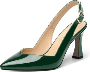 NUMALEO Womens Bridal Ankle Strap Pointed Toe Patent Buckle Fashion Spool High Heel Pumps Shoes 3.3 Inch