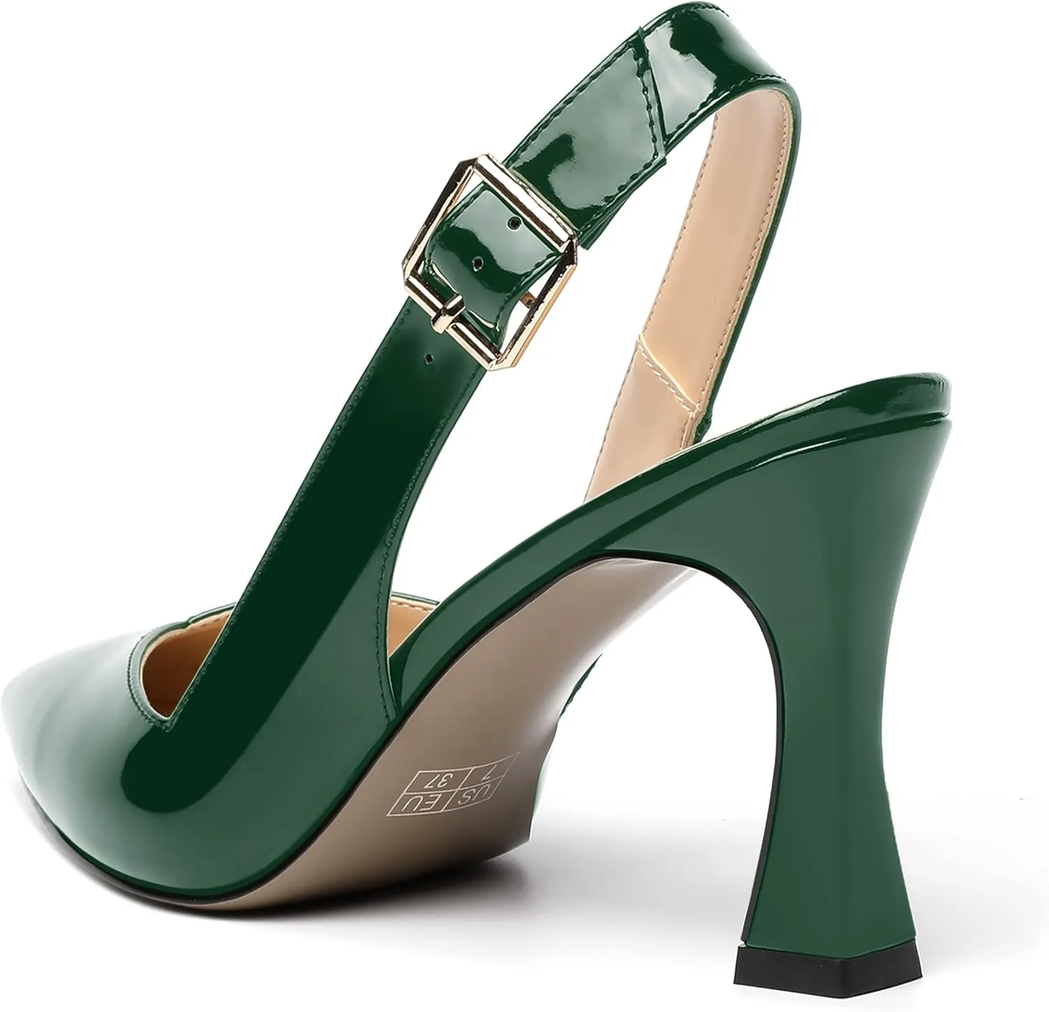 NUMALEO Womens Bridal Ankle Strap Pointed Toe Patent Buckle Fashion Spool High Heel Pumps Shoes 3.3 Inch