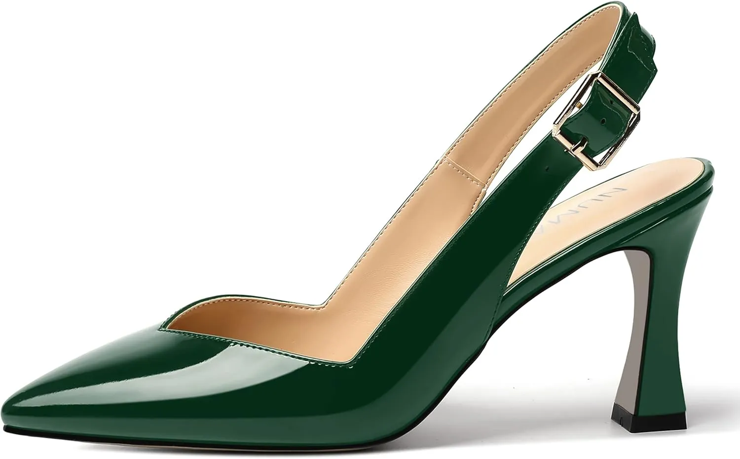 NUMALEO Womens Bridal Ankle Strap Pointed Toe Patent Buckle Fashion Spool High Heel Pumps Shoes 3.3 Inch
