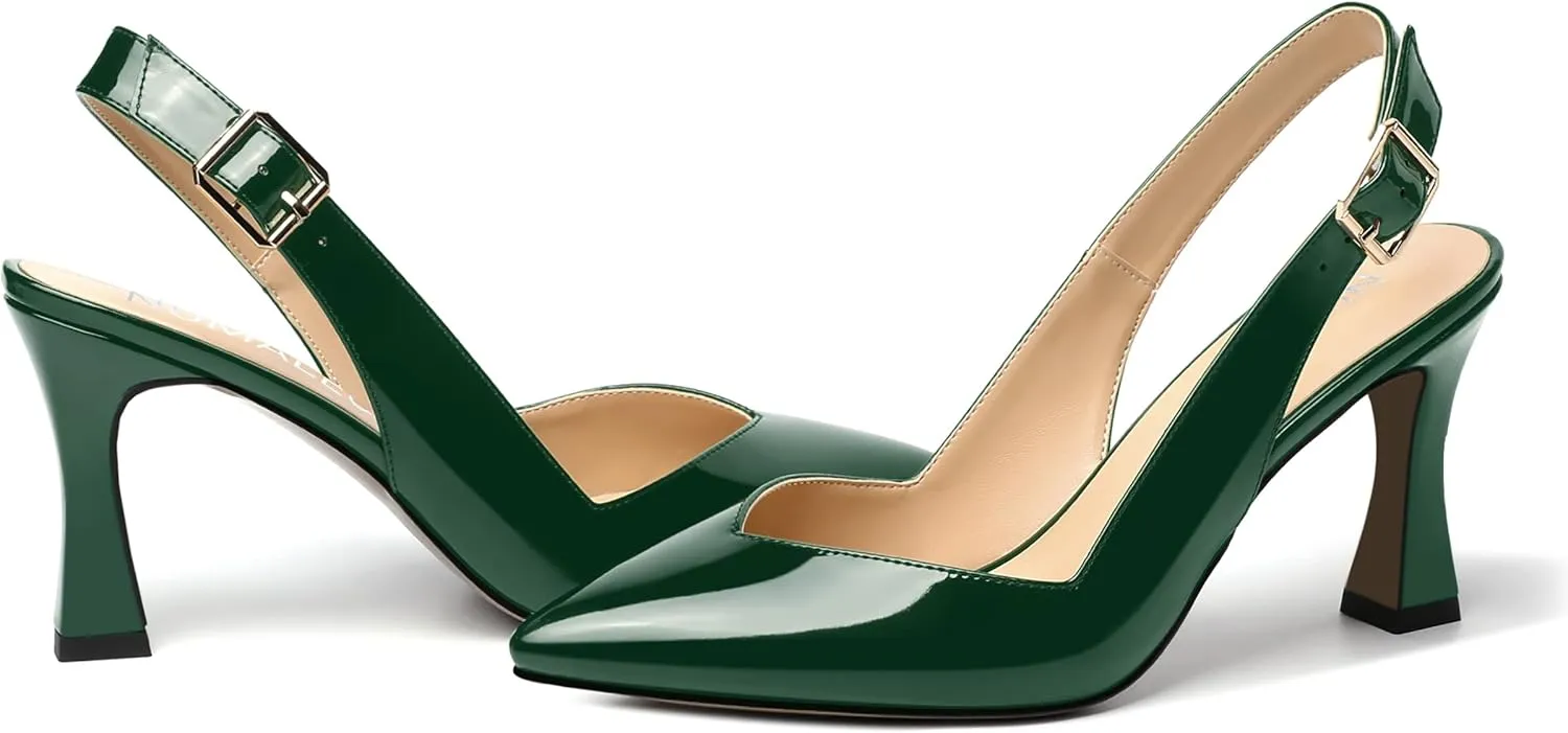NUMALEO Womens Bridal Ankle Strap Pointed Toe Patent Buckle Fashion Spool High Heel Pumps Shoes 3.3 Inch