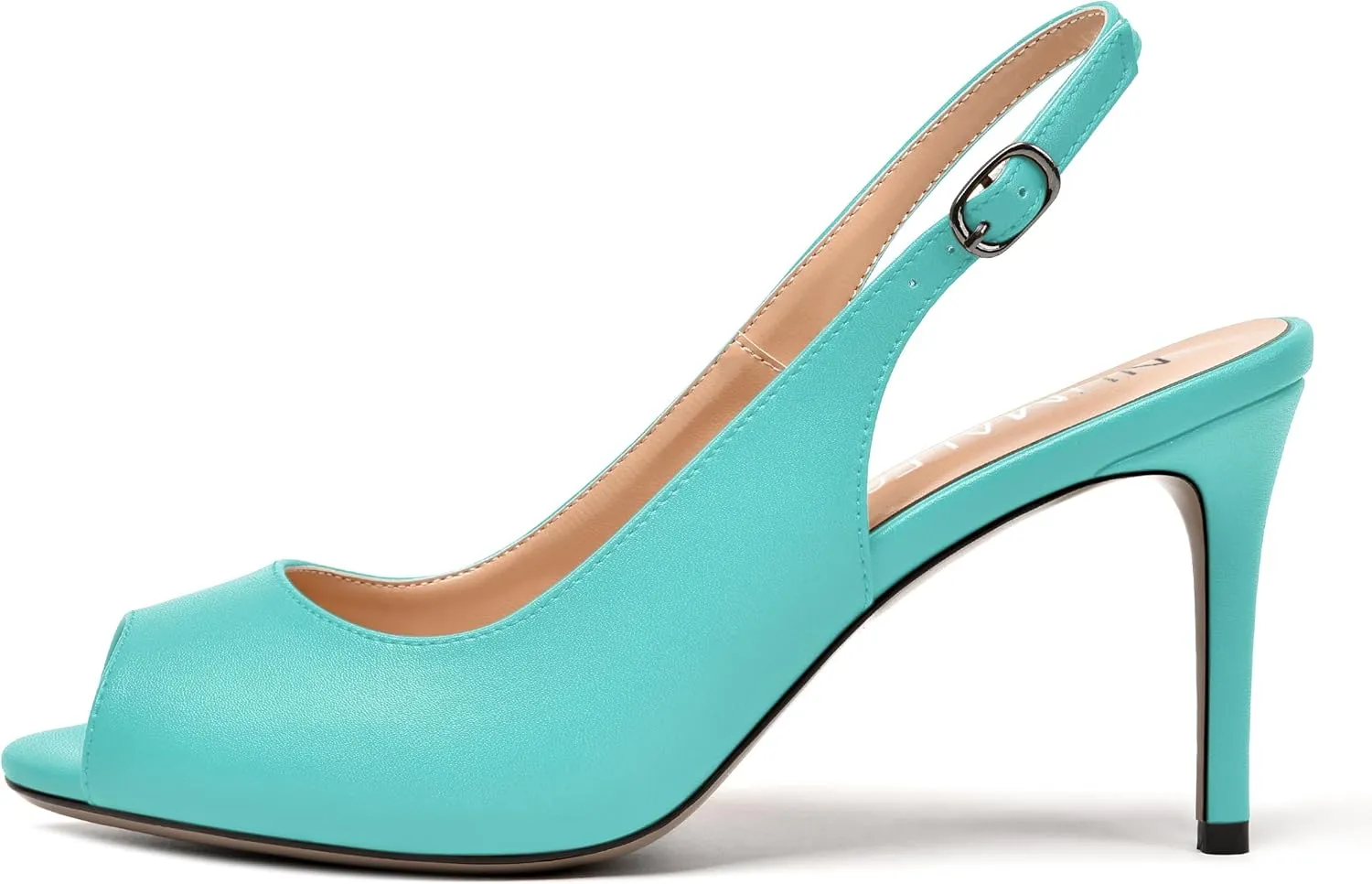 NUMALEO Womens Buckle Fashion Peep Toe Sexy Matte Slingback Evening Stiletto High Heel Pumps Shoes 3.3 Inch