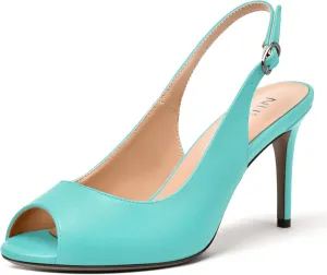 NUMALEO Womens Buckle Fashion Peep Toe Sexy Matte Slingback Evening Stiletto High Heel Pumps Shoes 3.3 Inch