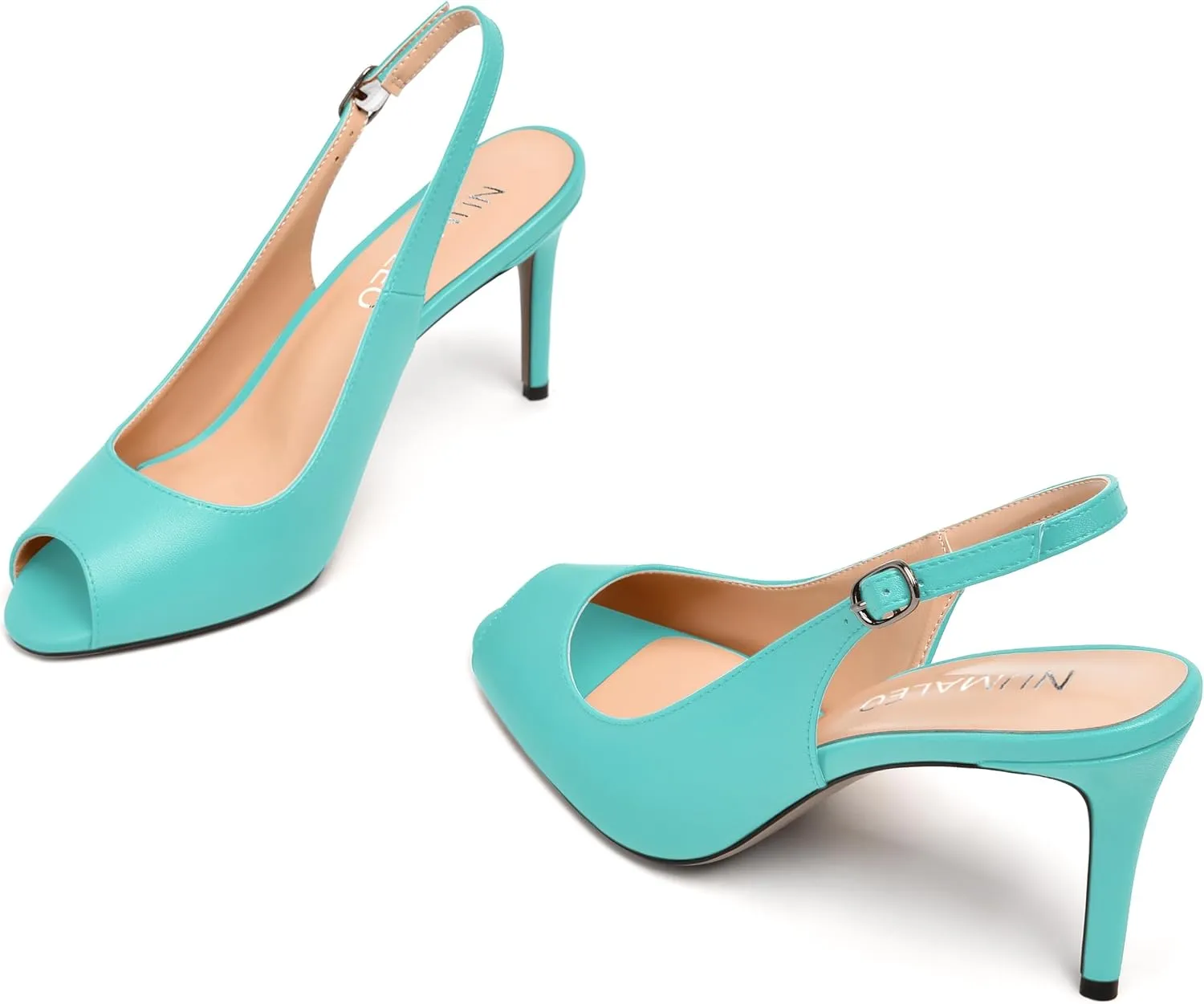 NUMALEO Womens Buckle Fashion Peep Toe Sexy Matte Slingback Evening Stiletto High Heel Pumps Shoes 3.3 Inch