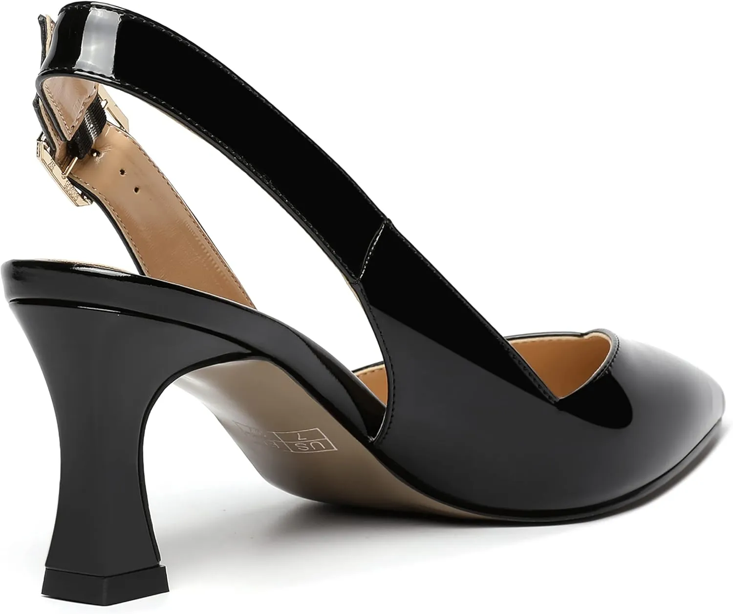 NUMALEO Womens Buckle Pointed Toe Ankle Strap Casual Patent Evening Spool Mid Heel Pumps Shoes 2.5 Inch