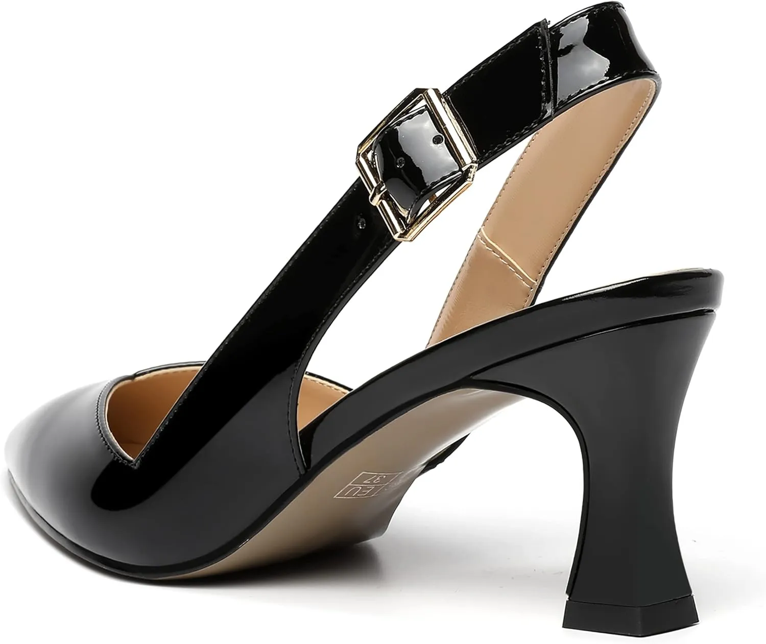 NUMALEO Womens Buckle Pointed Toe Ankle Strap Casual Patent Evening Spool Mid Heel Pumps Shoes 2.5 Inch