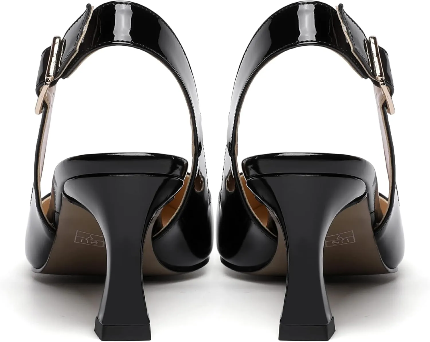NUMALEO Womens Buckle Pointed Toe Ankle Strap Casual Patent Evening Spool Mid Heel Pumps Shoes 2.5 Inch