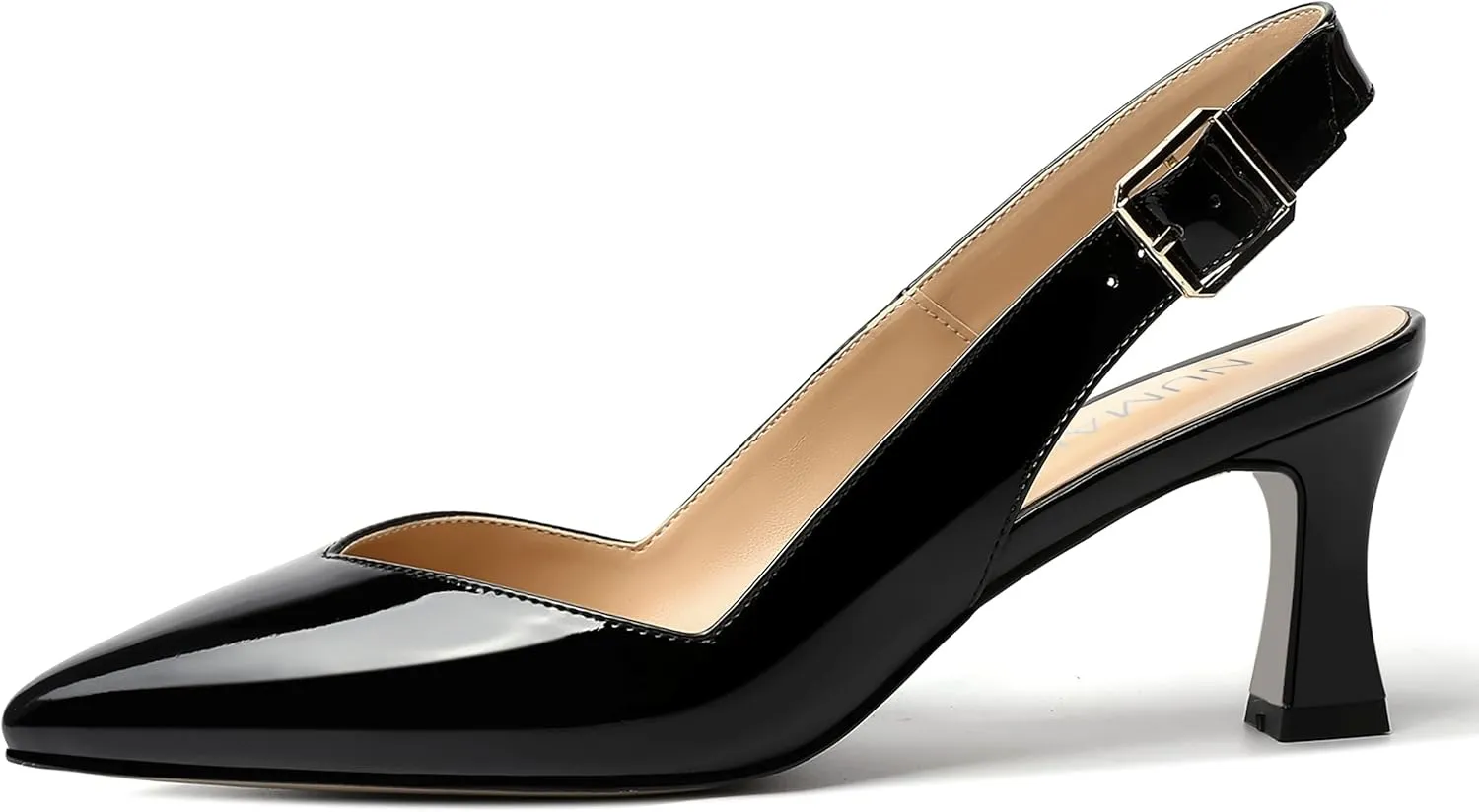 NUMALEO Womens Buckle Pointed Toe Ankle Strap Casual Patent Evening Spool Mid Heel Pumps Shoes 2.5 Inch