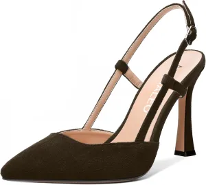 NUMALEO Womens Sexy Pointed Toe Suede Buckle Slingback Comfortable Evening Stiletto High Heel Pumps Shoes 4 Inch