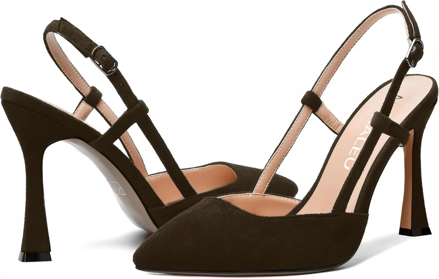 NUMALEO Womens Sexy Pointed Toe Suede Buckle Slingback Comfortable Evening Stiletto High Heel Pumps Shoes 4 Inch