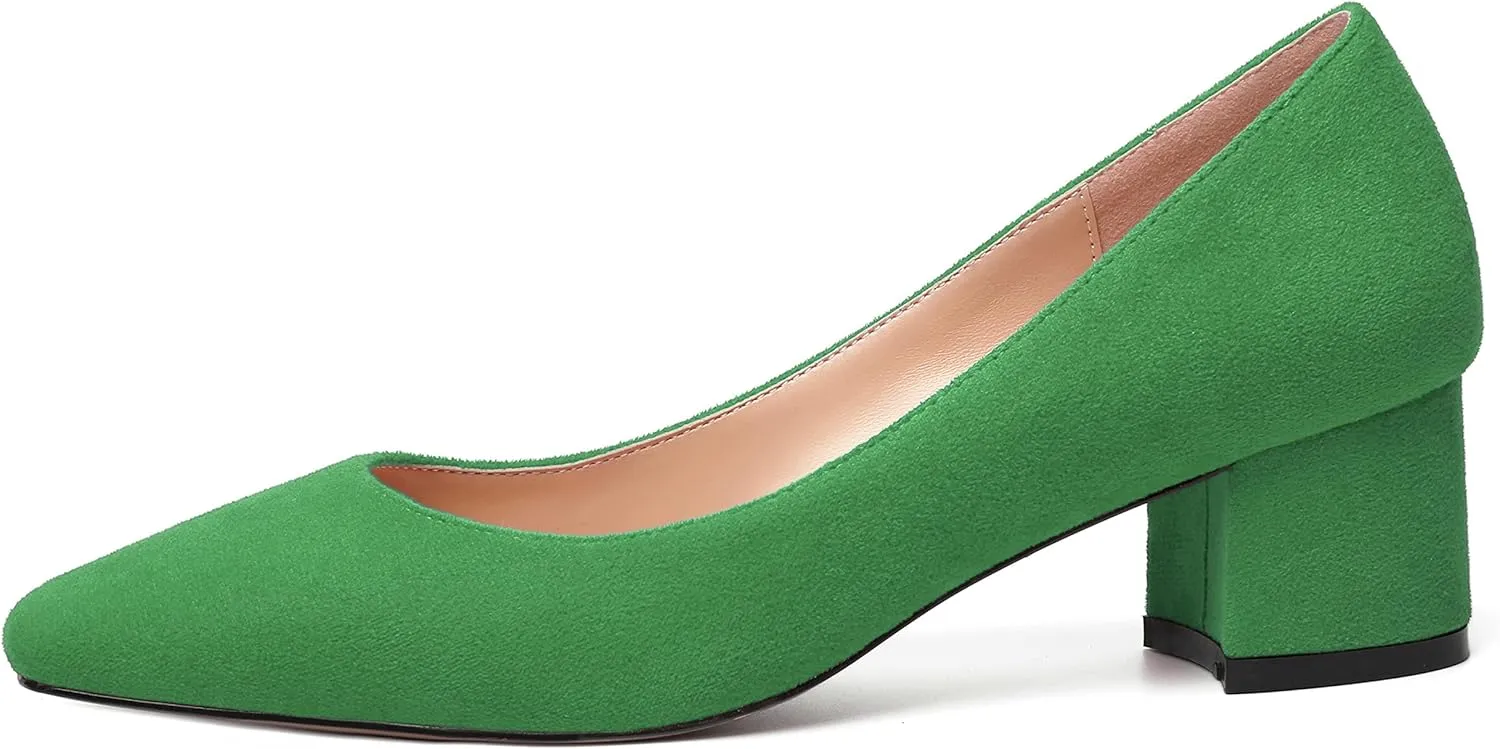 NUMALEO Womens Suede Solid Office Square Toe Slip On Casual Chunky Low Heel Pumps Shoes 2 Inch