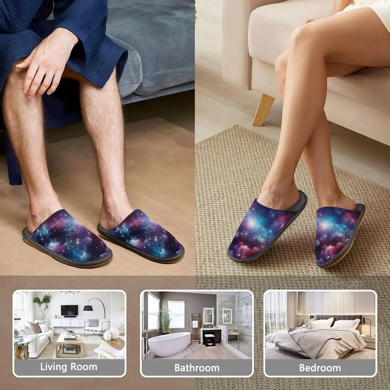 ODAWA Constellation Dinosaur Dad Soft Memory Foam House Shoe, Washable Indoor House Shoes