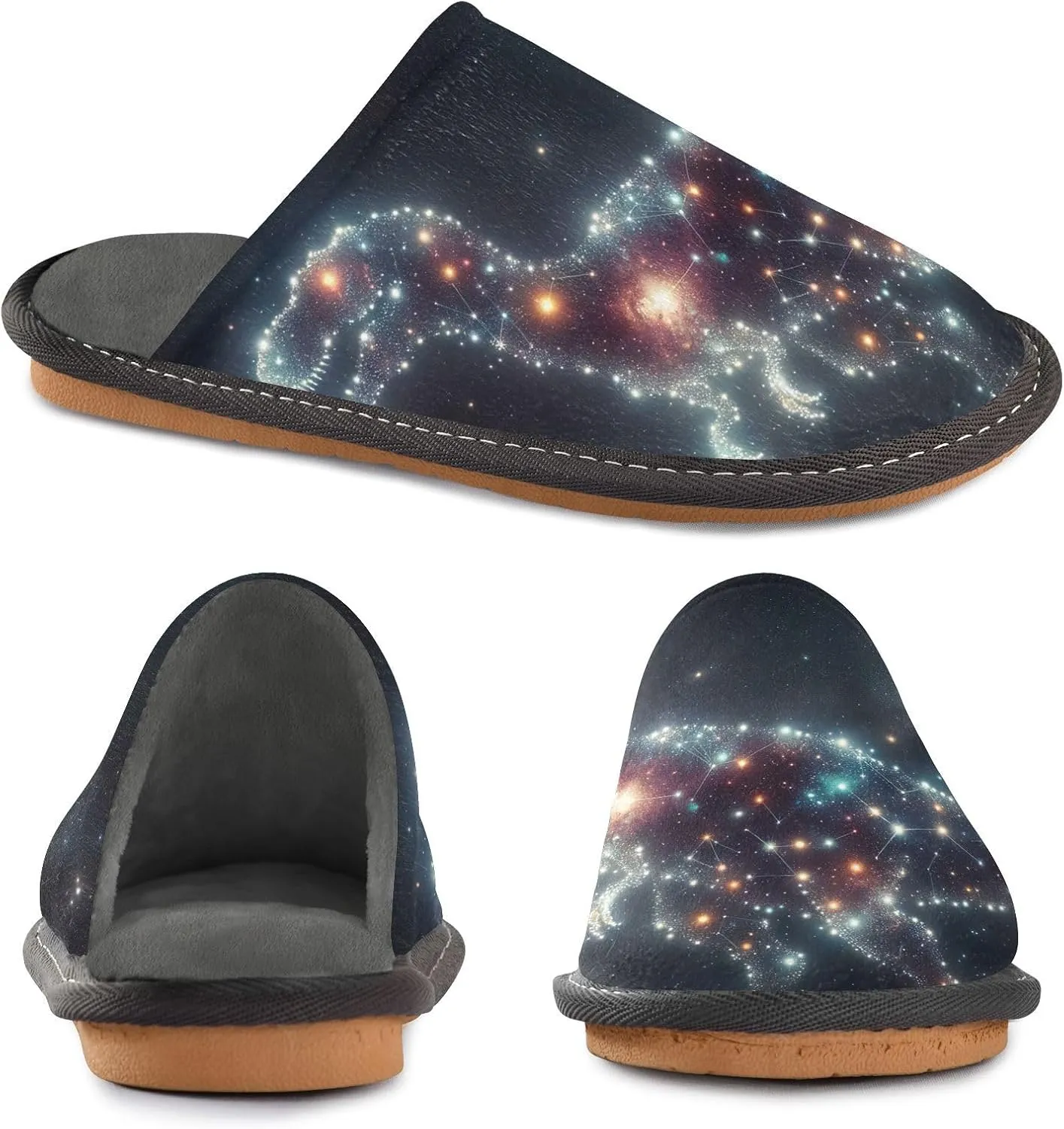 ODAWA Constellation Dinosaur Dad Soft Memory Foam House Shoe, Washable Indoor House Shoes