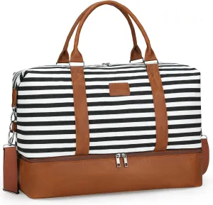 Oeihuivt Weekender Bags for Women - 21 Inch Large Travel Duffel Bag 2-Piece Set with Shoe Compartment, Heavy-Duty Canvas & Leather Carry On Overnight Tote (Airplane Approved)